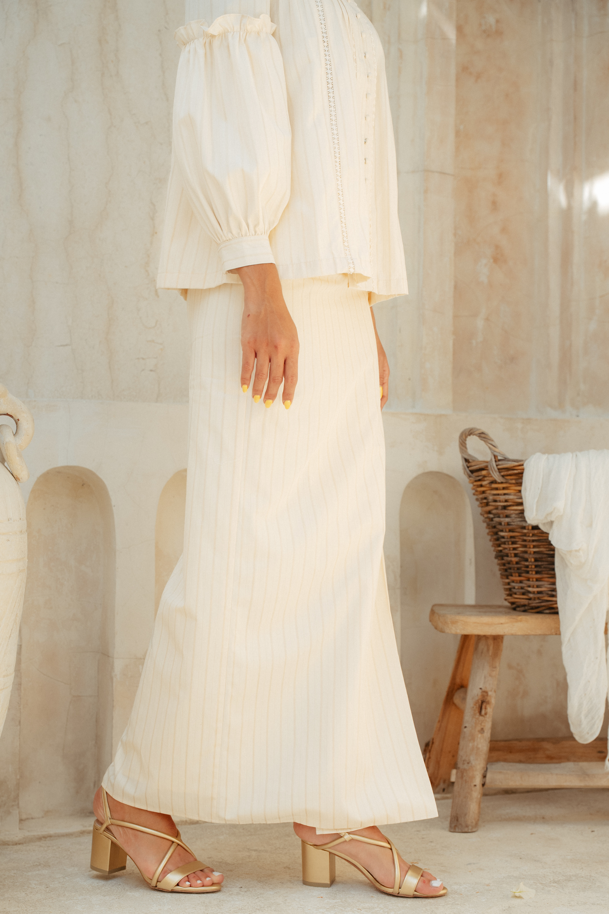 The Lorna Kurung in Alabaster Stripes