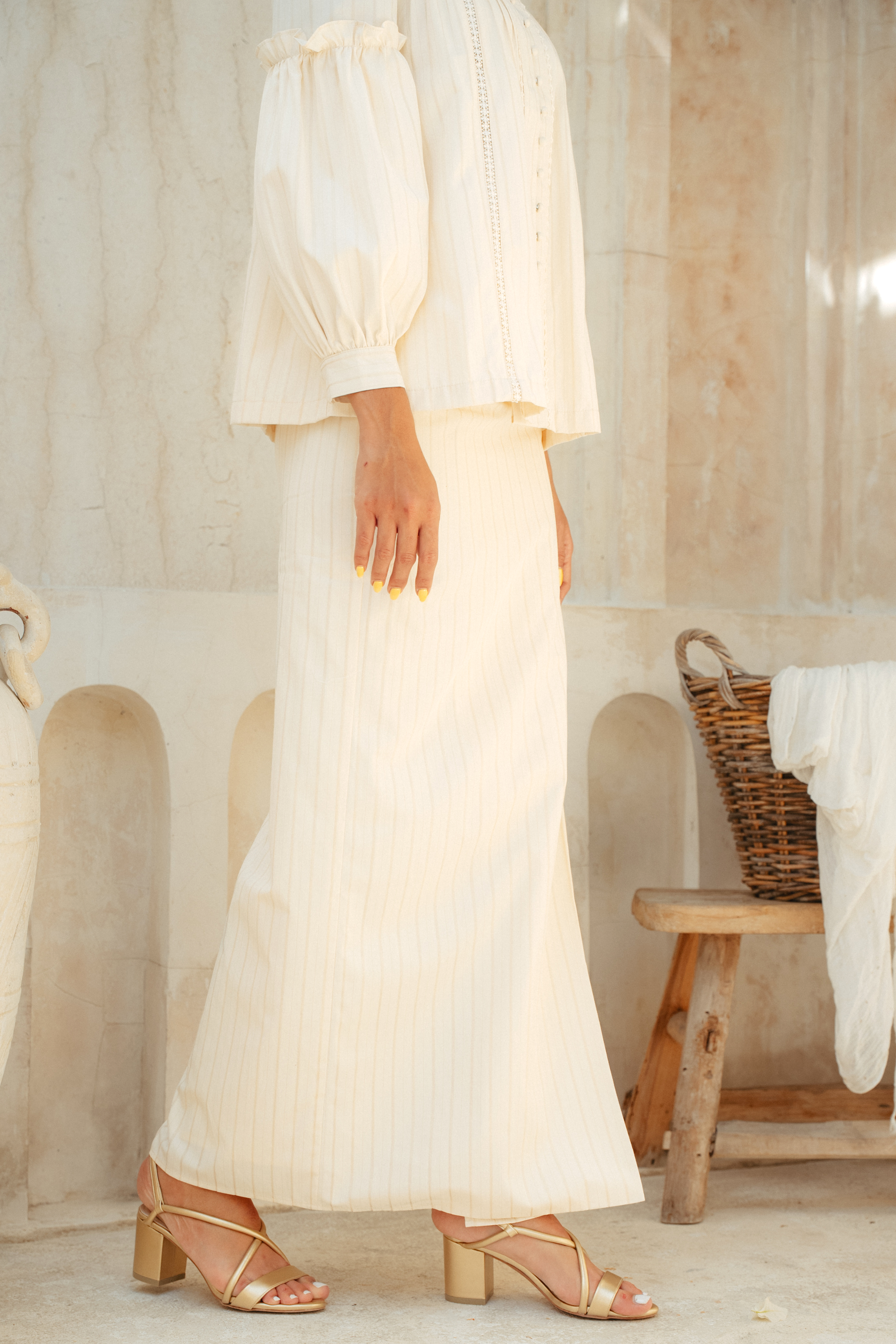 The Lorna Kurung in Alabaster Stripes