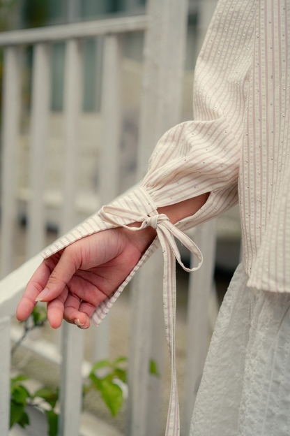 THE JOAN STUDDED OVERSIZED SHIRT IN PINK STRIPES