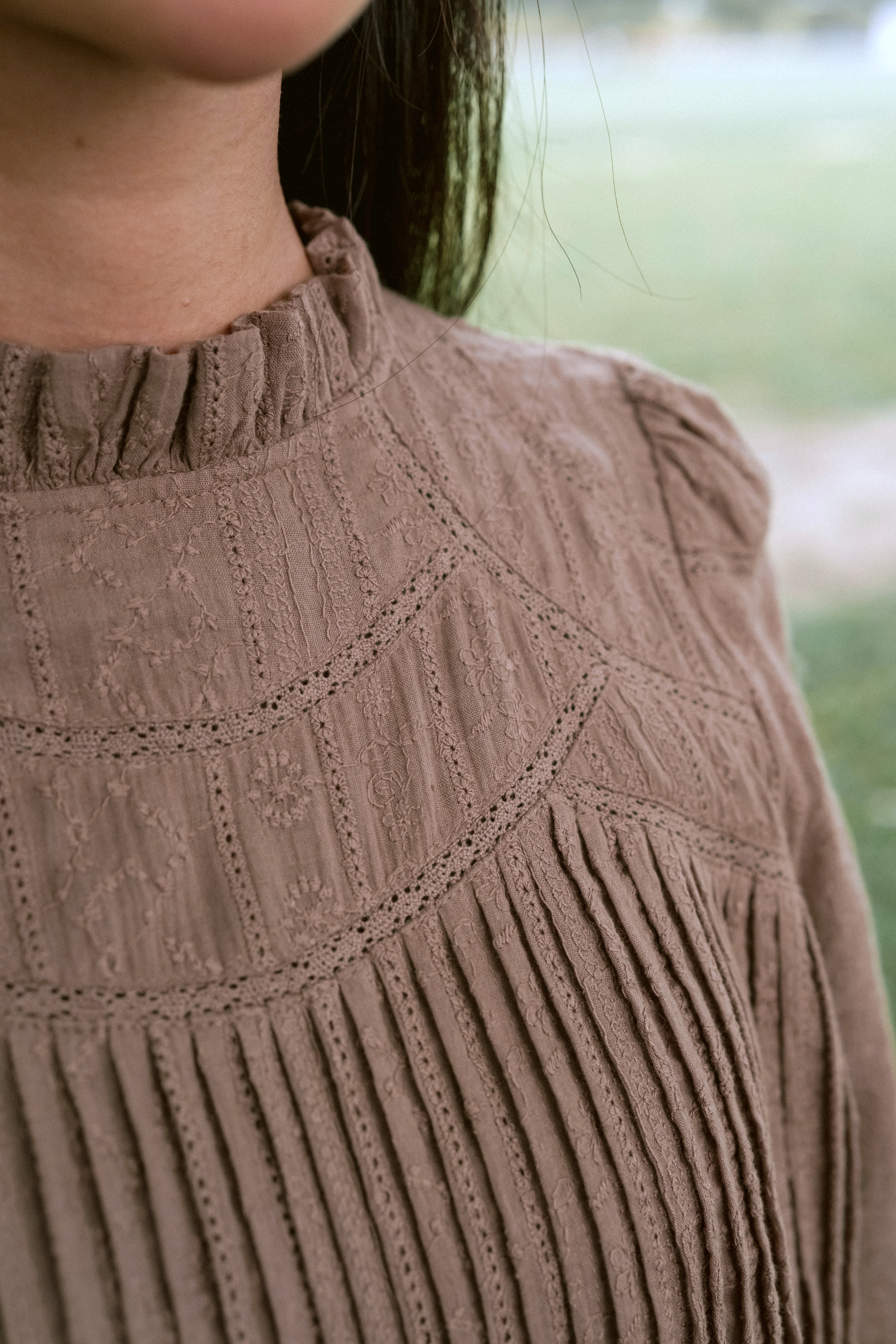 Jannah Kurung in Khaki Broderie Anglaise