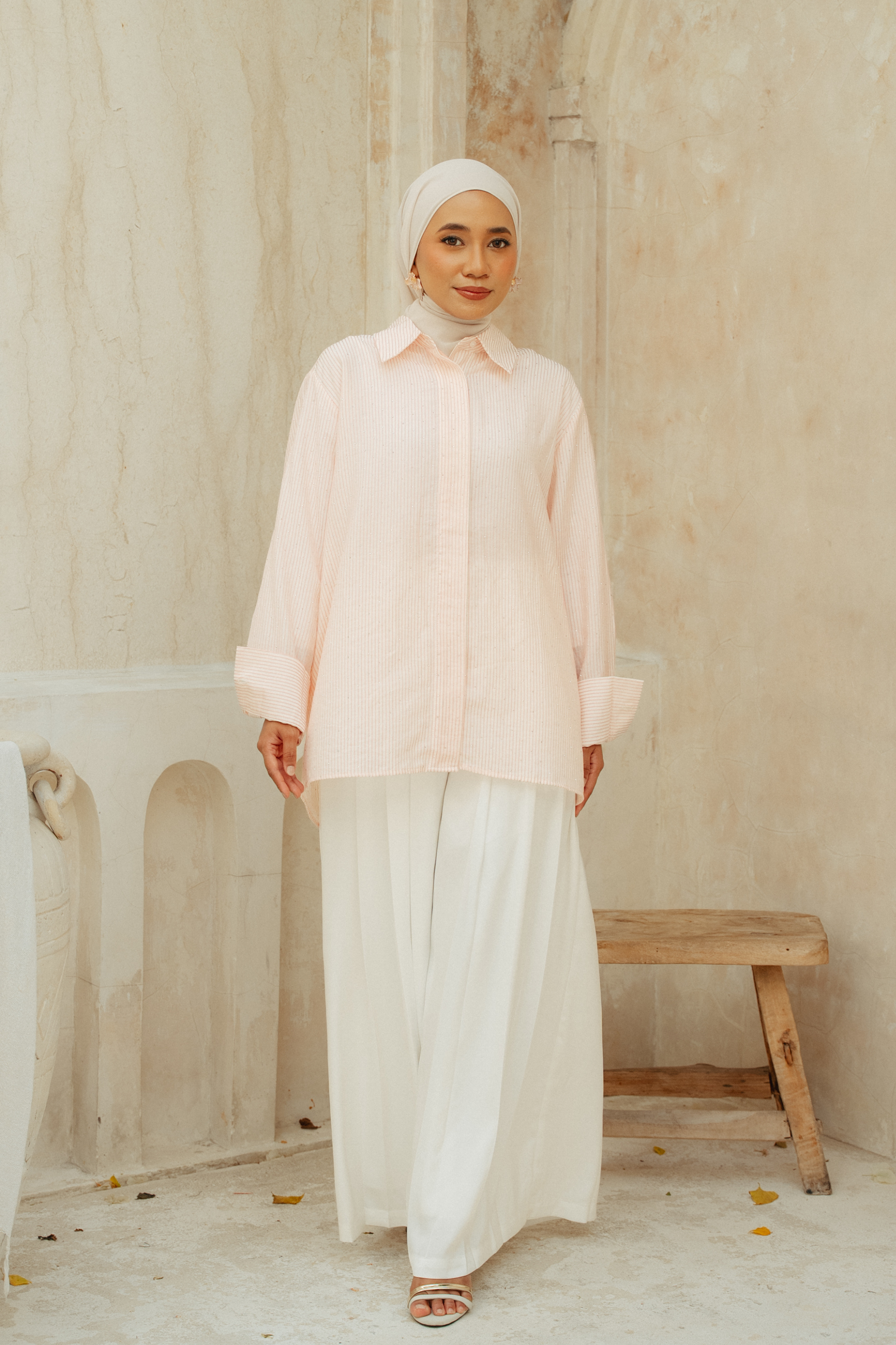 The Gwenn Cotton Rhinestone Shirt in Rose