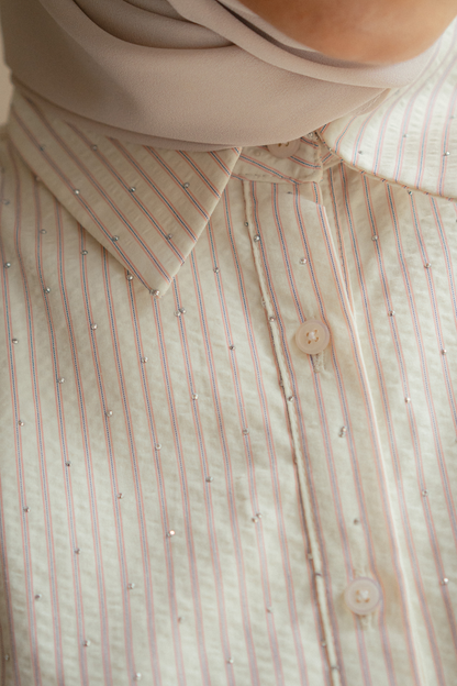 THE JOAN STUDDED OVERSIZED SHIRT IN PINK STRIPES