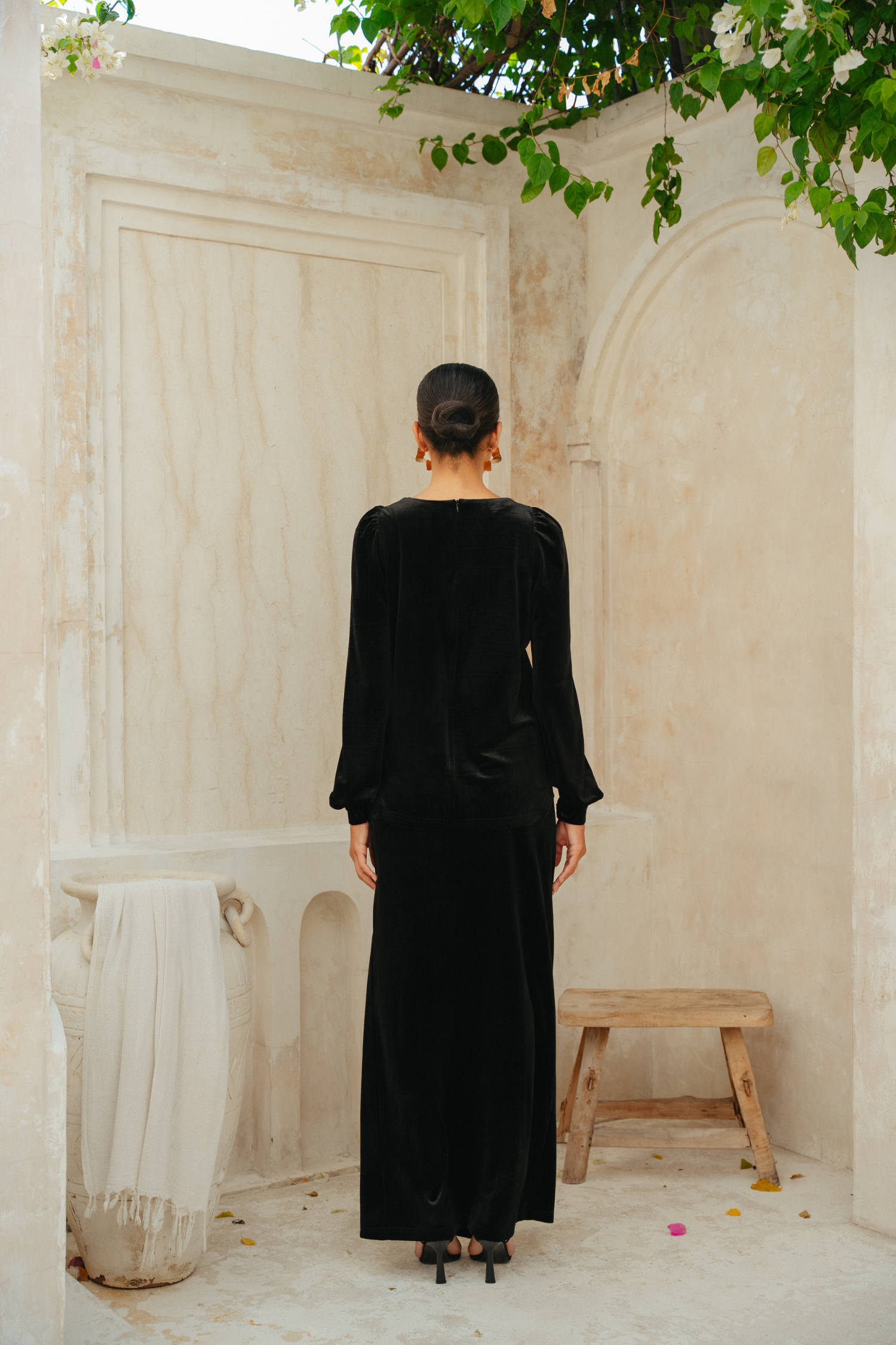 The Hailey Kurung in Black Featherlight Velvet