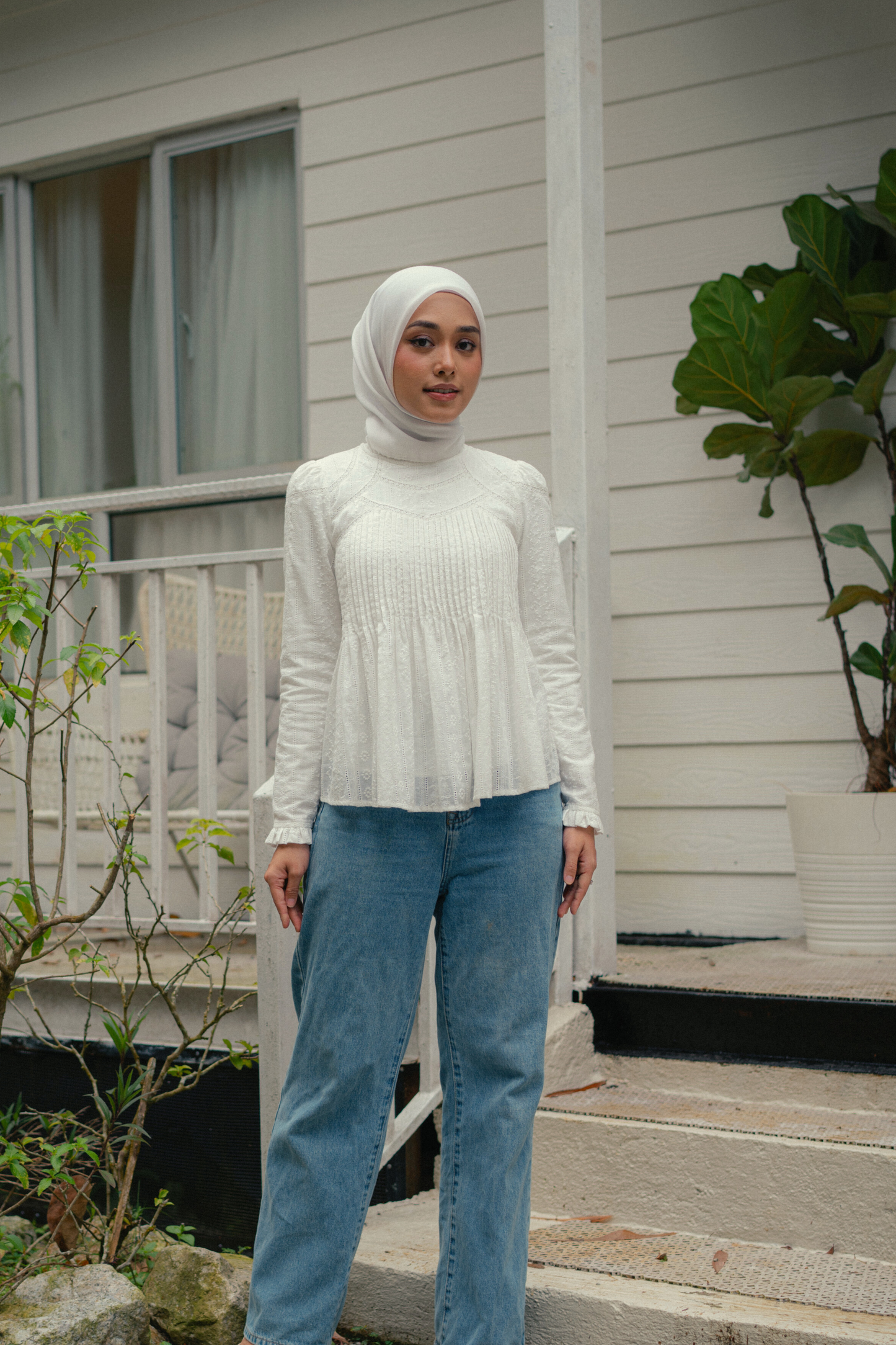 THE JANNAH TOP IN WHITE BRODERIE ANGLAISE