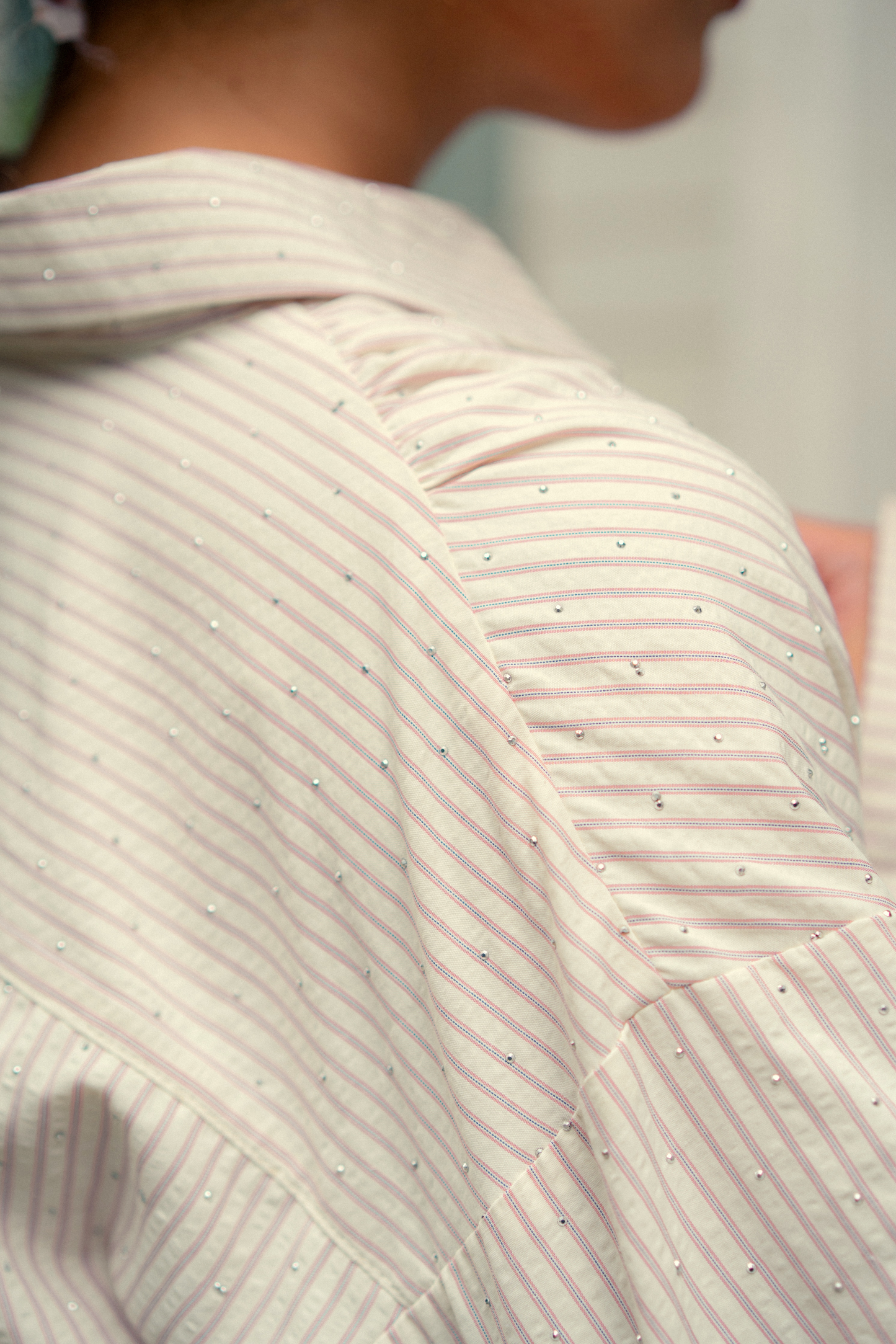 THE JOAN STUDDED OVERSIZED SHIRT IN PINK STRIPES