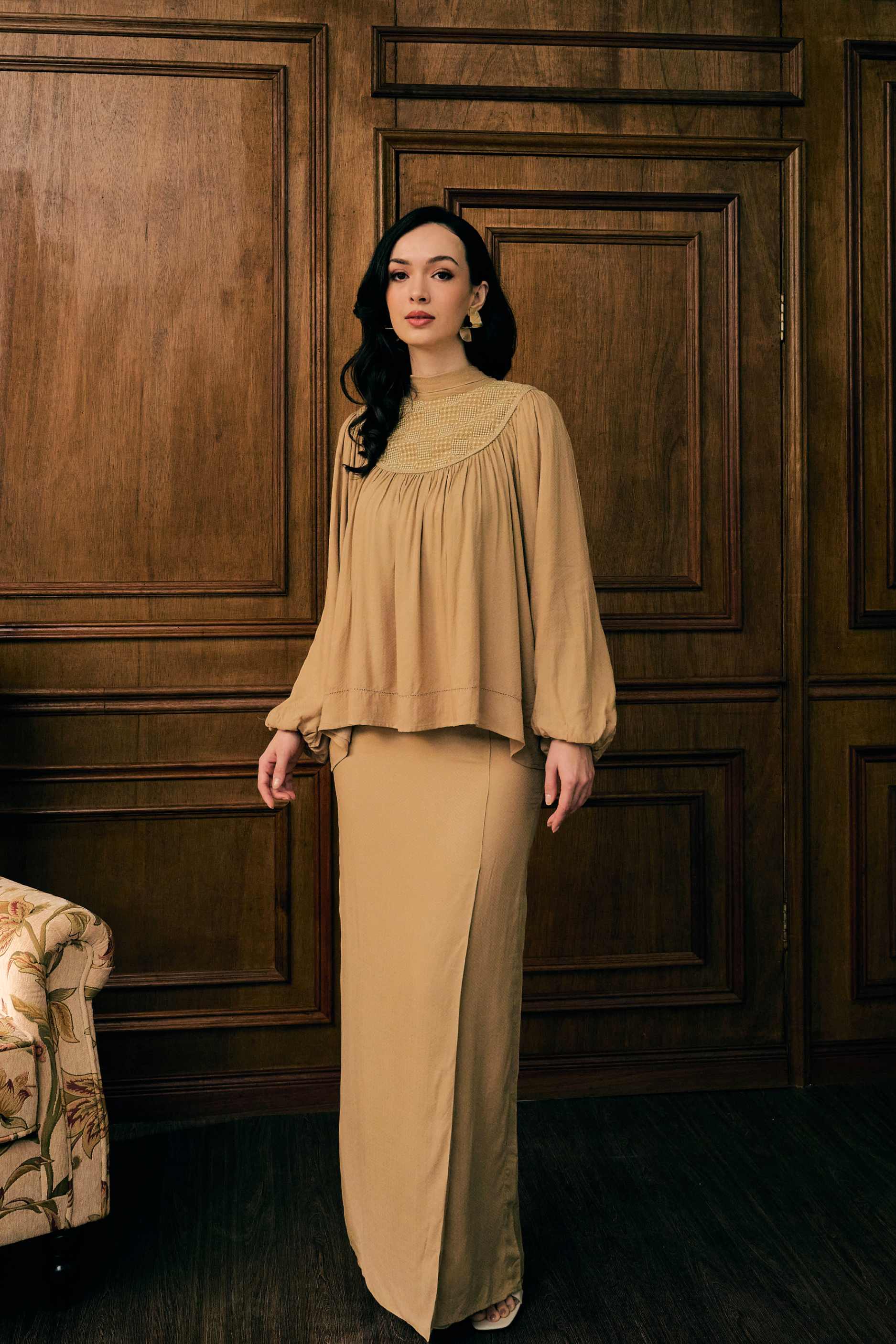 The Georgia Kurung in Dusty Brown