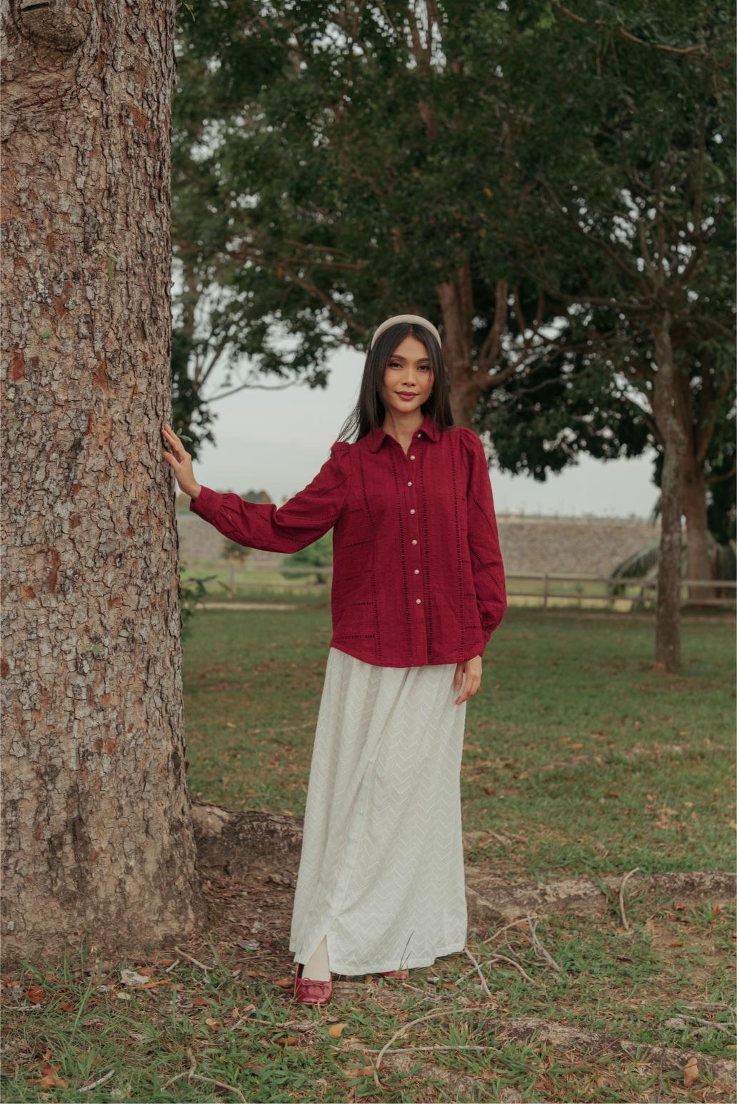 The Anya Blouse in Burgundy