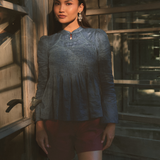 The Jannah Orient Ramie Top in Navy Teal