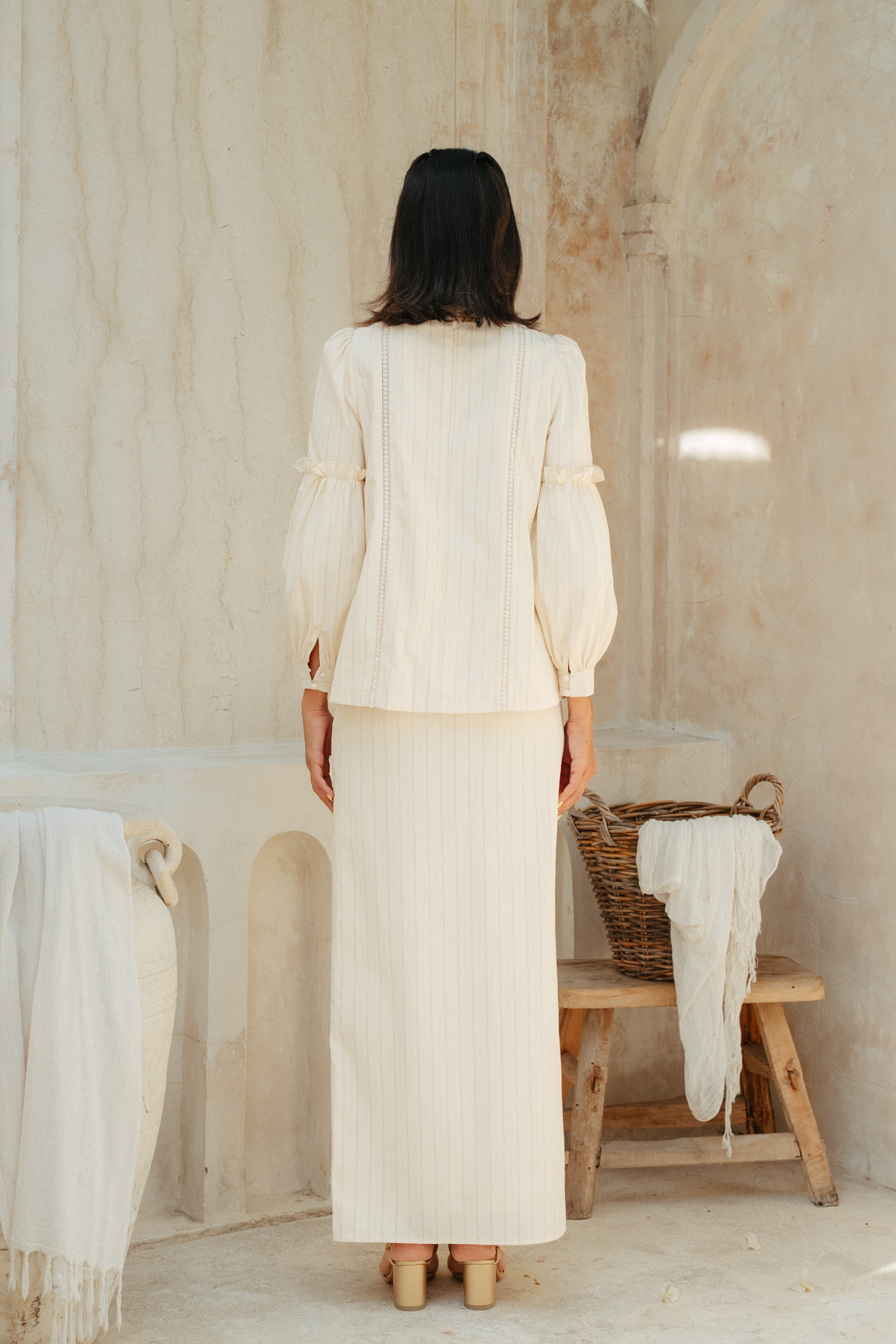 The Lorna Kurung in Alabaster Stripes