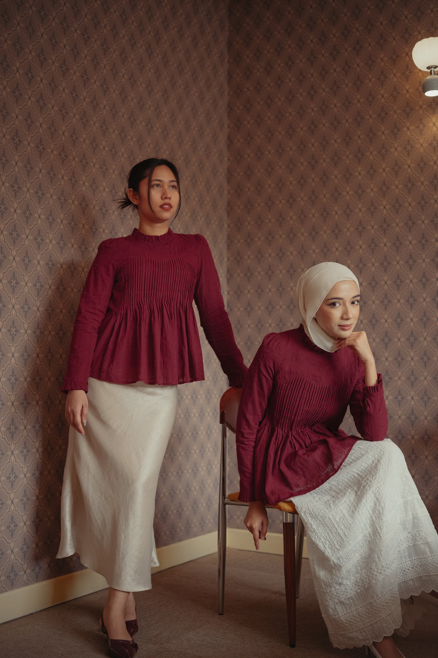 THE JANNAH TOP IN BURGUNDY BRODERIE ANGLAISE