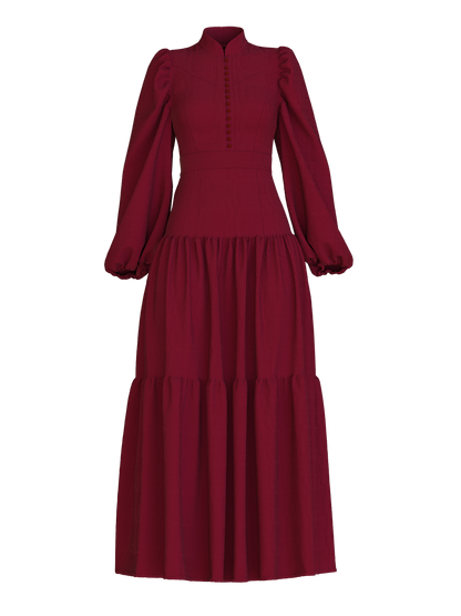 The Zora Opal is our classic statement piece made with a premium selection of materials in self-covered button-down delight, leading to a high-waist panel, while the neckline is accented with a mandarin collar.