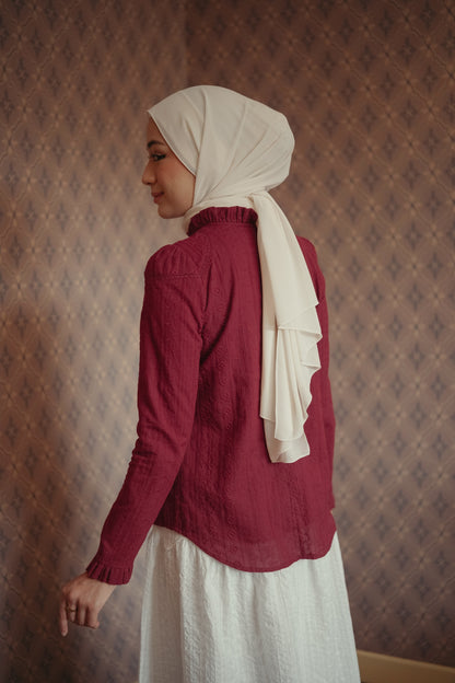 THE JANNAH TOP IN BURGUNDY BRODERIE ANGLAISE