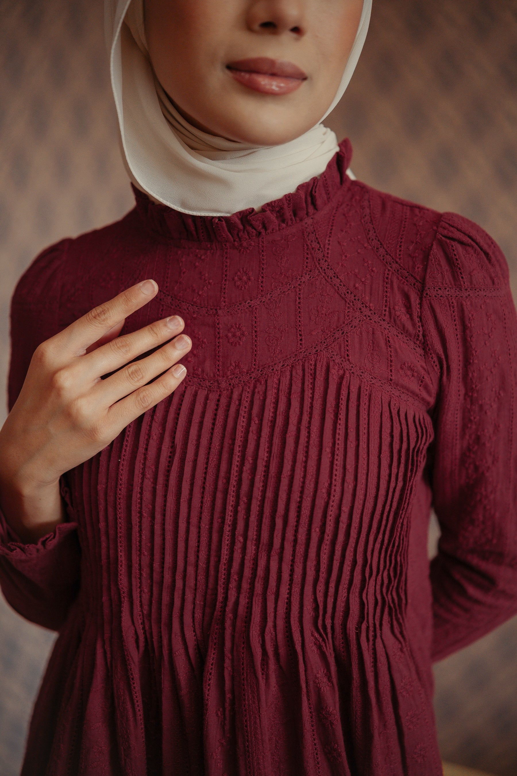 The Jannah Top In Burgundy Broderie Anglaise