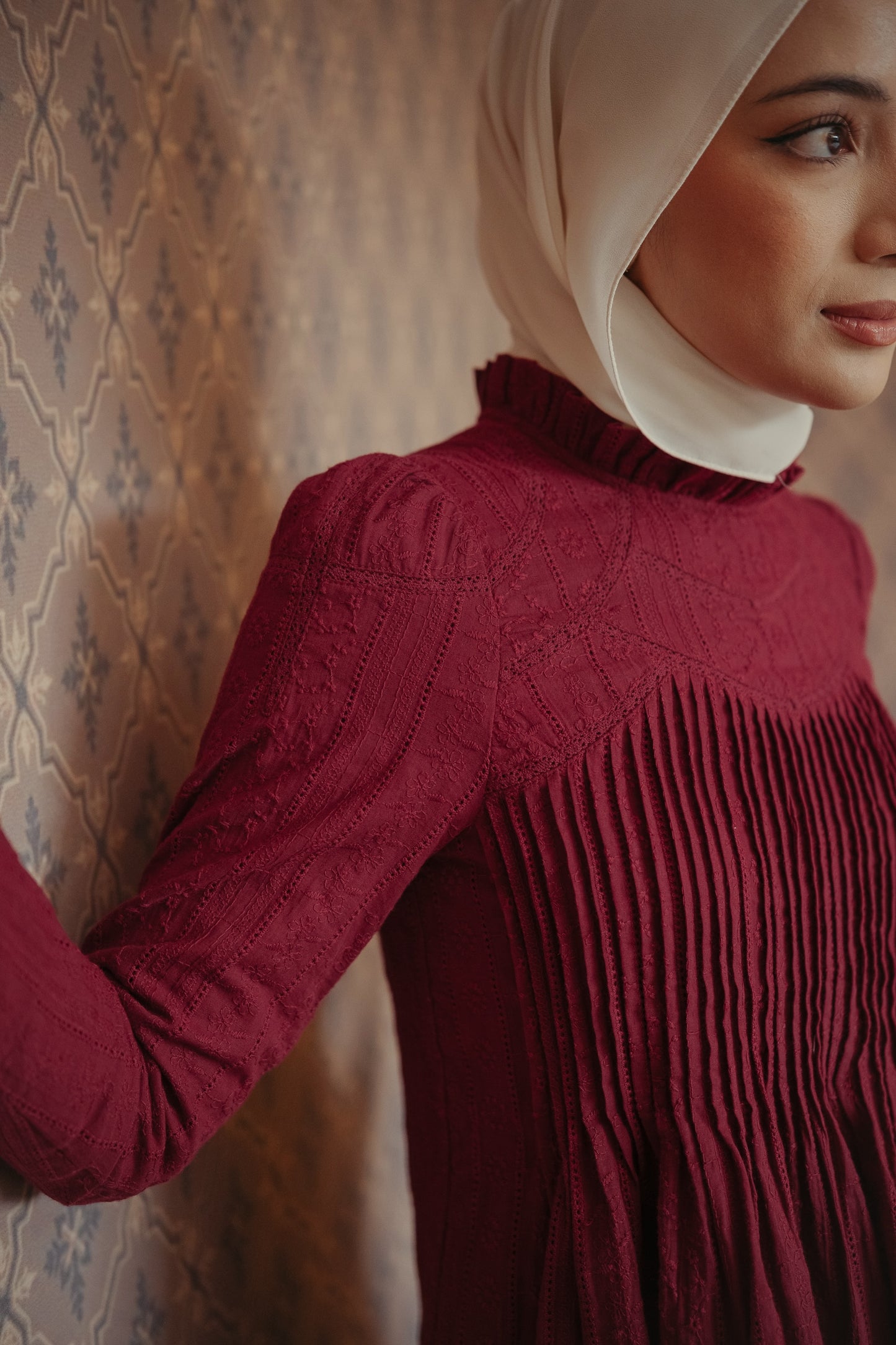 THE JANNAH TOP IN BURGUNDY BRODERIE ANGLAISE