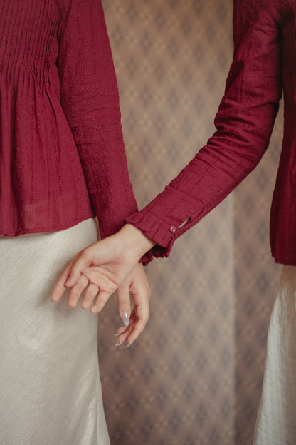 THE JANNAH TOP IN BURGUNDY BRODERIE ANGLAISE