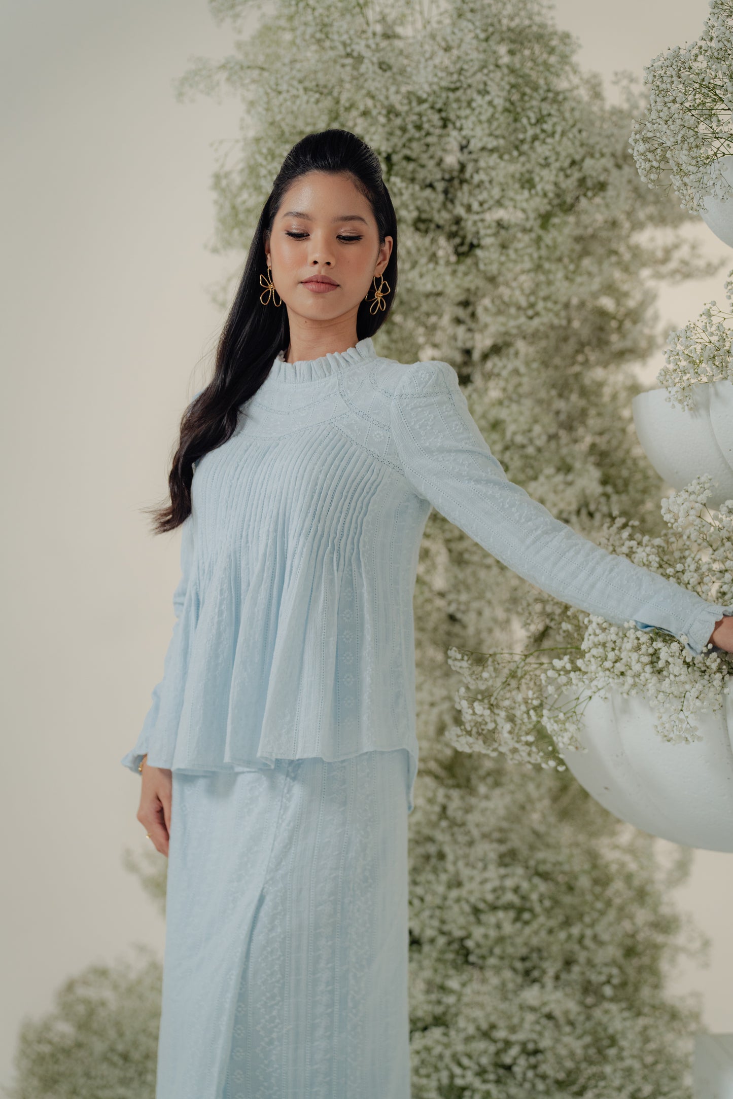 The Jannah Kurung in Baby Blue Broderie Anglaise