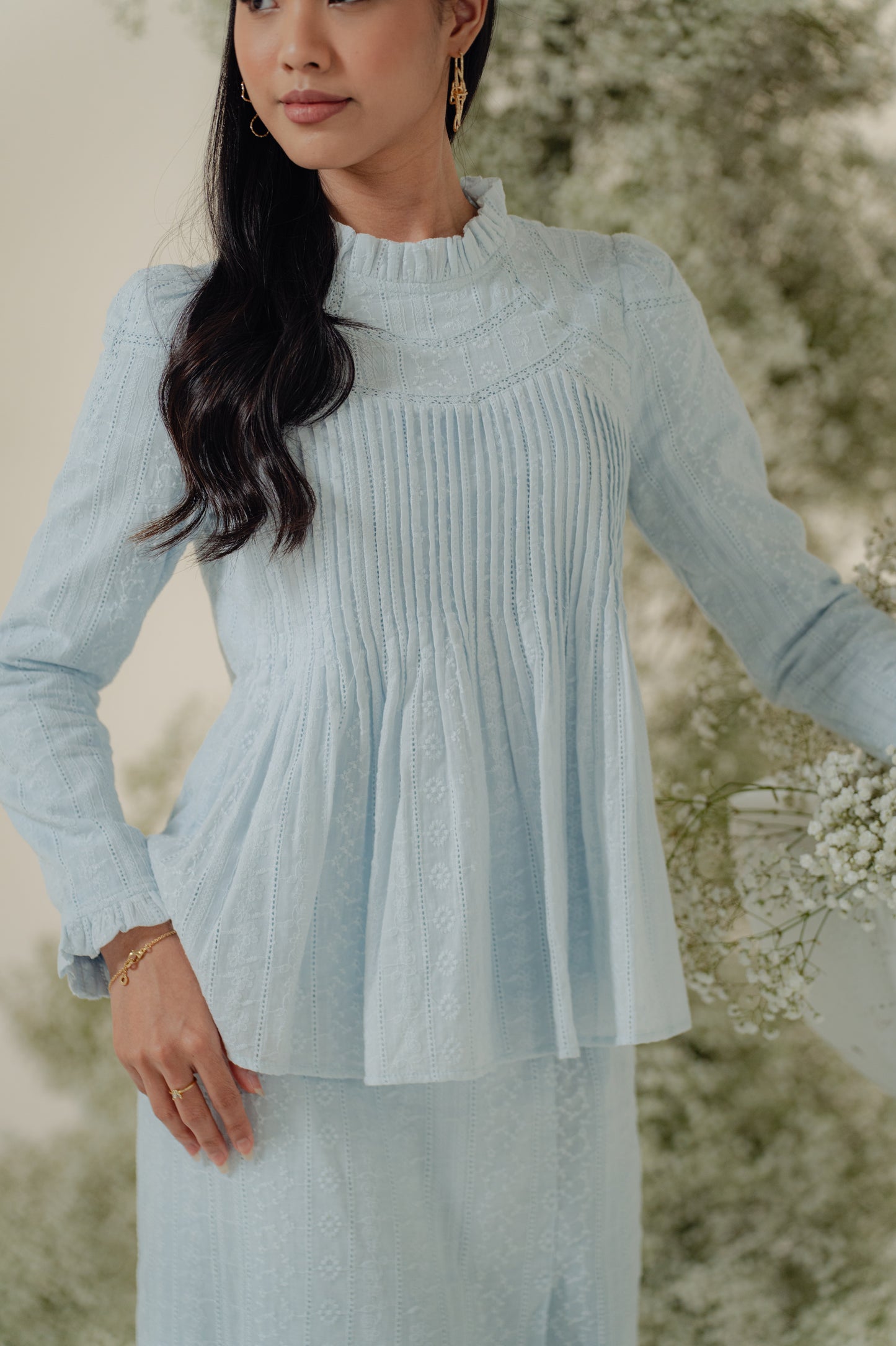 The Jannah Kurung in Baby Blue Broderie Anglaise