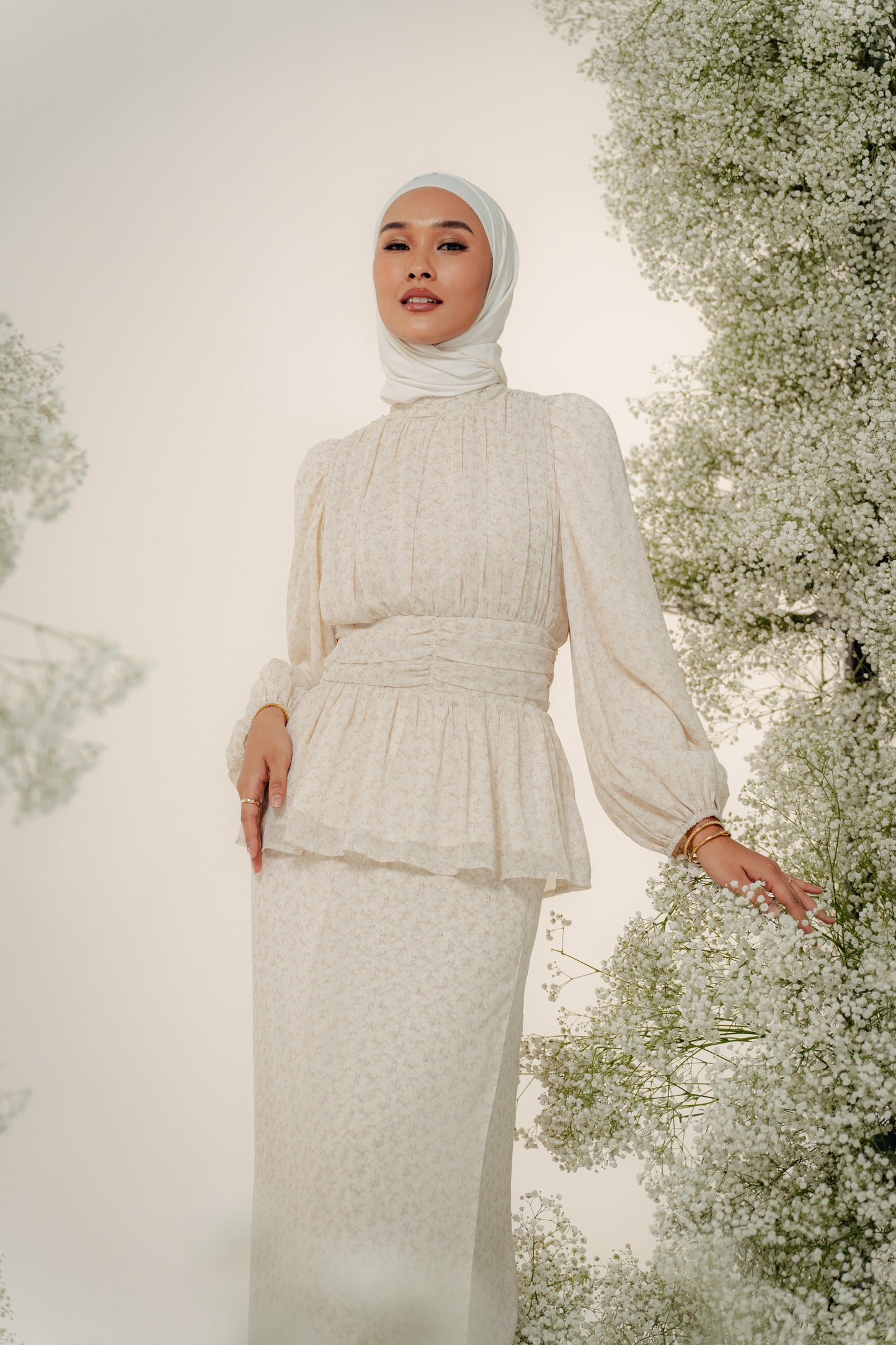 Eden Kurung in Cream Lilac Floral