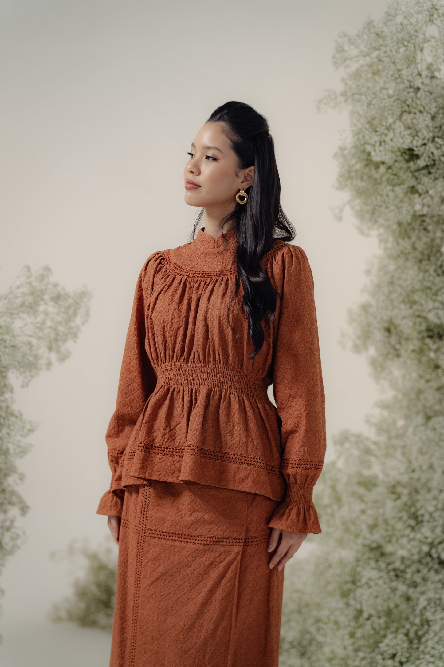 Josie Kurung in Brown Broderie Anglaise